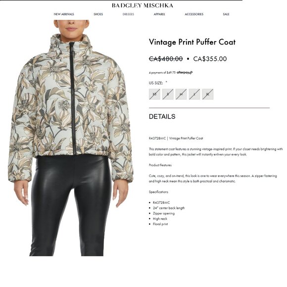 NEW Badgley Mischka Vintage Print Puffer Coat, Size L - Picture 7 of 16